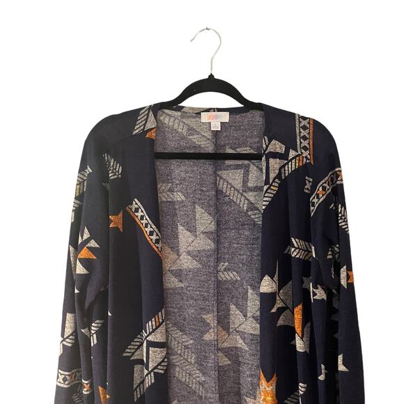 LuLaroe Lightweat Open Sweater Duster Large Blue Southwestern Aztec Print - Picture 2 of 10